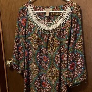 Art And Soul Multicolor Blouse with White Crochet Detail